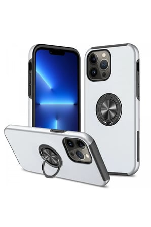 Newface Apple iPhone 13 Pro Kılıf Elit Yüzüklü Kapak - Gümüş