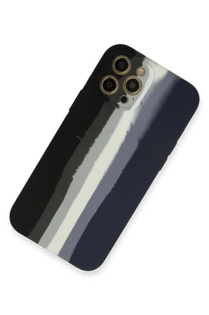 Newface Apple iPhone 12 Pro Kılıf Ebruli Lansman Silikon - Siyah-Lacivert
