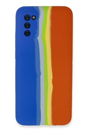 Newface Samsung Galaxy A03S Kılıf Ebruli Lansman Silikon - Mavi-Turuncu