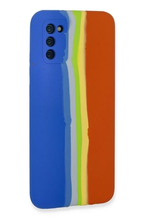 Newface Samsung Galaxy A03S Kılıf Ebruli Lansman Silikon - Mavi-Turuncu