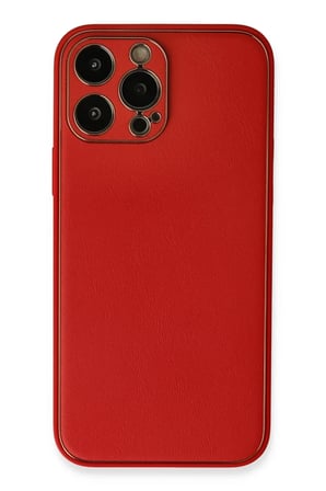 Newface Apple iPhone 13 Pro Max Kılıf Coco Deri Silikon Kapak - Kırmızı