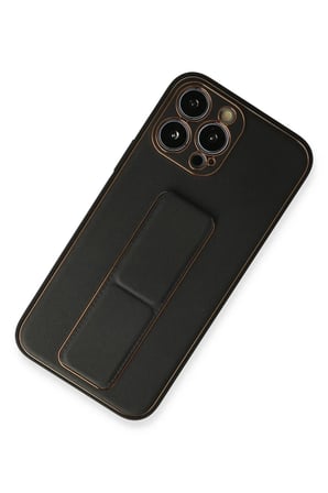 Newface Apple iPhone 13 Pro Kılıf Coco Deri Standlı Kapak - Siyah