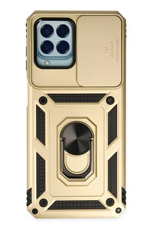 Newface Samsung Galaxy M33 Kılıf Pars Lens Yüzüklü Silikon - Gold