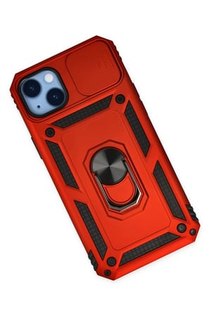 Newface Apple iPhone 14 Plus Kılıf Pars Lens Yüzüklü Silikon - Kırmızı