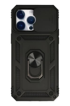 Newface Apple iPhone 14 Pro Kılıf Pars Lens Yüzüklü Silikon - Siyah