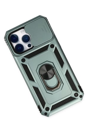 Newface Apple iPhone 14 Pro Max Kılıf Pars Lens Yüzüklü Silikon - Yeşil