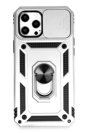 Newface Apple iPhone 12 Pro Max Kılıf Pars Lens Yüzüklü Silikon - Gümüş