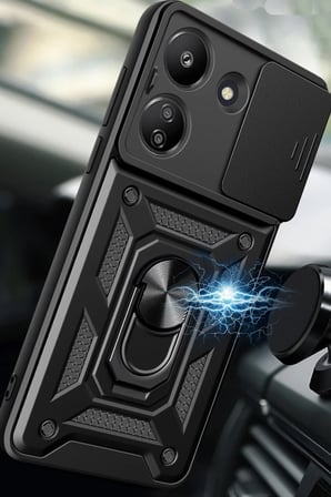 Newface Xiaomi Redmi 13C Kılıf Pars Lens Yüzüklü Silikon - Siyah