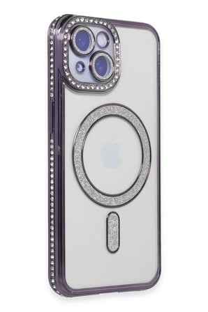 Newface Apple iPhone 13 Kılıf Joke Simli Magneticsafe Kılıf - Derin Mor