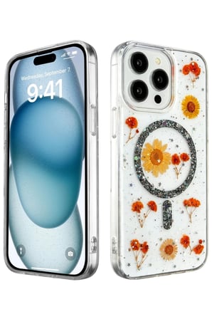 Newface Apple iPhone 14 Pro Kılıf Daisy Simli Magsafe Kapak - Siyah