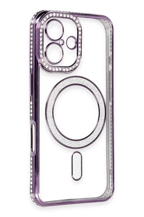 Newface Apple iPhone 16 Kılıf Joke Simli Magneticsafe Kılıf - Derin Mor