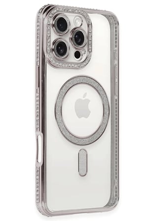 Newface Apple iPhone 16 Pro Kılıf Joke Simli Magneticsafe Kılıf - Pembe