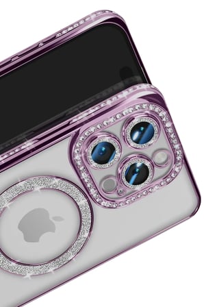 Newface Apple iPhone 16 Pro Max Kılıf Joke Simli Magneticsafe Kılıf - Derin Mor