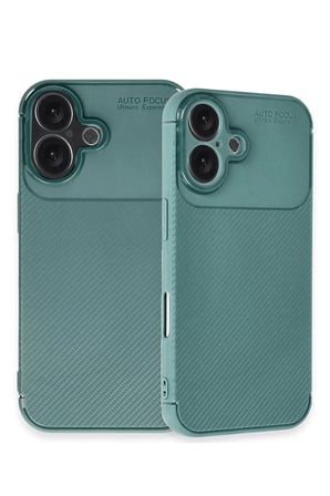Newface Apple iPhone 16 Plus Kılıf Auto Focus Karbon Kapak - Koyu Yeşil