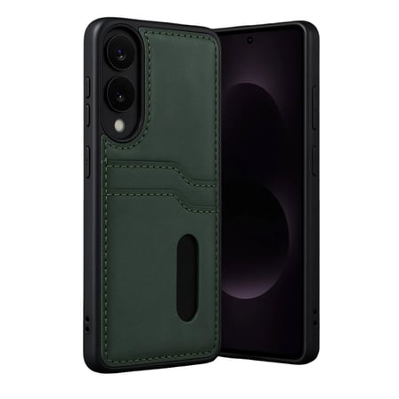 Newface Samsung Galaxy S25 Edge Sara Kartvizitli Deri Kılıf - Koyu Yeşil