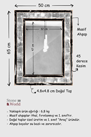 Squary Mistik Traverten Dekoratif Ayna – 50×65 cm