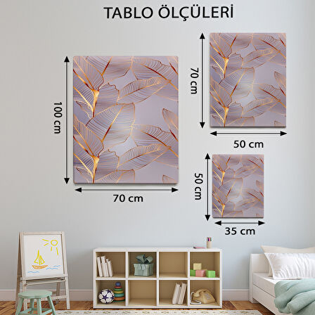 Gold Temalı, Yaprak Desenli Tablo-TBL626