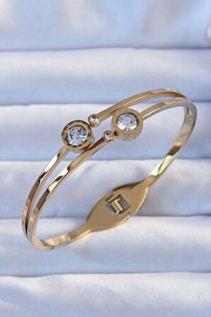 Marydien 316L Çelik Altın Renk Zirkon Taşlı Cartier Model Kelepçe