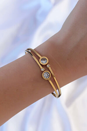 Marydien 316L Çelik Altın Renk Zirkon Taşlı Cartier Model Kelepçe