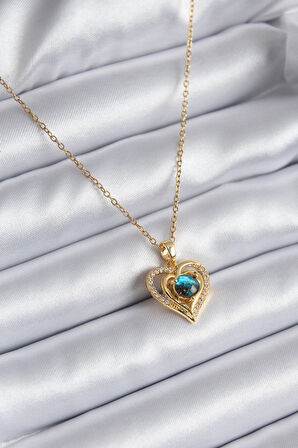 Marydien 316L Çelik Gold Renk Zirkon Taşlı Kalp Galaksi Model Kadın Kolye