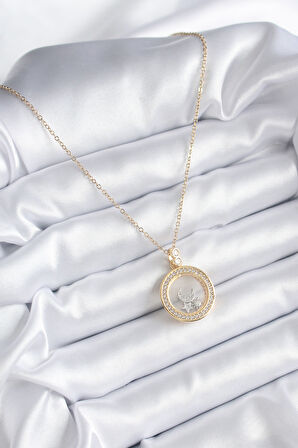 Marydien 316L Çelik Gold Renk Zirkon Taş Detay Ay Yıldız Fanus Model Kadın Kolye