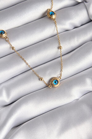 Marydien 316L Çelik Gold Renk Nazar Boncuk Model Kadın Kolye
