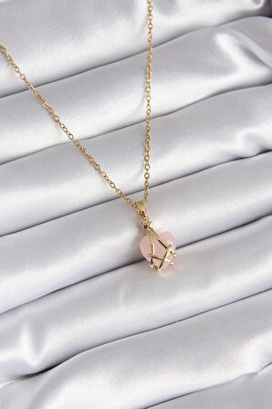 Marydien 316L Çelik Gold Renk Pembe Kalp Model Kadın Kolye