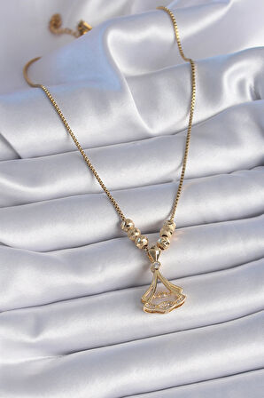 Marydien 316L Çelik Zincir Gold Renk Gingko Yaprağı Model Zirkon Taşlı Kadın Kolye