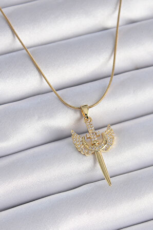 Marydien 316L Çelik Zincir Gold Renk Zirkon Taşlı Mikail Model Kadın Kolye