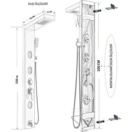 Sam Fırat Antrasıt Duş Paneli, Robot Duş, Duş Başlığı, Dikey Jakuzi , Duş