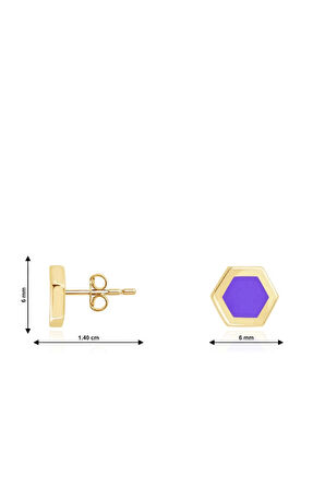 14 Ayar Sarı Altın Mineli,Geometrik Figürlü Küpe