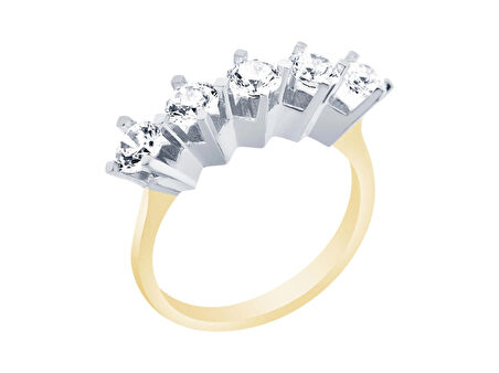 14 Ayar Sarı-Beyaz Altın Beştaş Yüzük