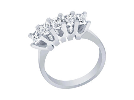 14 Ayar Beyaz Altın Beştaş Yüzük