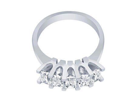 14 Ayar Beyaz Altın Beştaş Yüzük