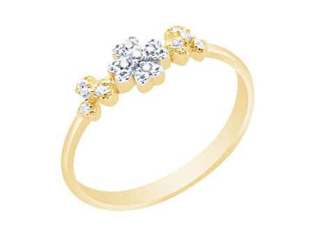 14 Ayar Sarı-Beyaz Altın Çiçek Yüzük