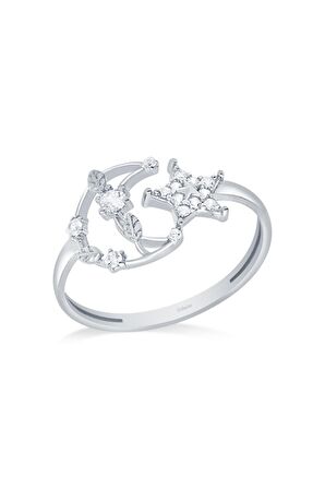 14 Ayar Beyaz Altın Ayyıldız Figürlü Yüzük