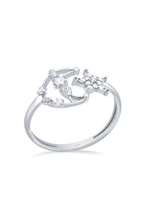 14 Ayar Beyaz Altın Ayyıldız Figürlü Yüzük