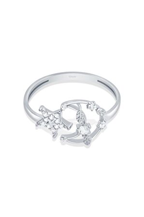 14 Ayar Beyaz Altın Ayyıldız Figürlü Yüzük