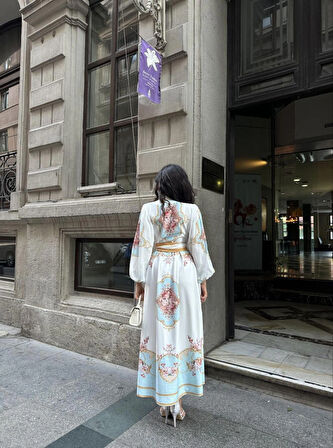 Atlas & Şifon Kumaş Astarlı Kuşaklı Elbise