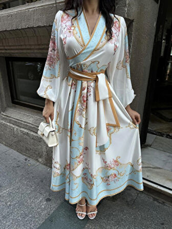 Atlas & Şifon Kumaş Astarlı Kuşaklı Elbise