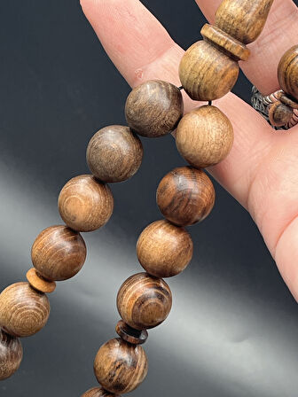 MS0140180.270425 Sakızlık Ağacı Tesbih - Doğal Kahverengi Küre Kesim, Sistemli, 14x14 mm