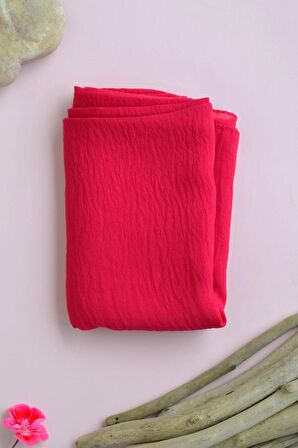 Fuşya Pembe Renk Medine İpeği Şal Krinkle Ütü İstemeyen Kumaş