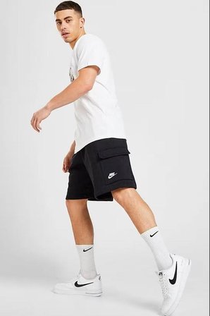 Sportswear Club Men's Cargo Shorts Erkek Pamuklu Siyah Kargo Şort 