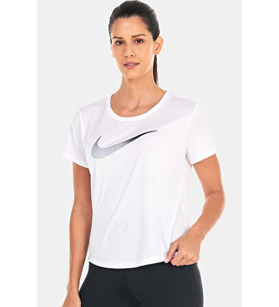 Dri-Fit One Swoosh Graphic Running Standart Fit Beyaz Kadın Tişört