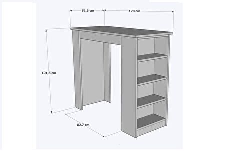 Bicabin Tekila Raflı Bar Masası, Yemek, Mutfak Masası Beyaz (Bar Table)