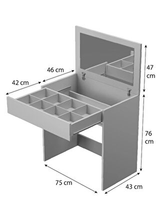 Mina Aynalı Çekmeceli Gizli Bölmeli Makyaj Masası Çalışma Masası