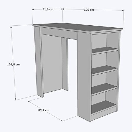 Bicabin Tekila Raflı Bar Masası, Yemek, Mutfak Masası Beyaz-Antrasit (Bar Table)