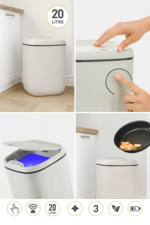 20 Litre Sensörlü Açıp Kapanan Akıllı Teknolojik Çöp Kovası 4 Pil Yanında