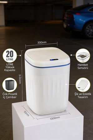 20 Litre Hareket Sensörlü Akıllı Çöp Kovası Beyaz