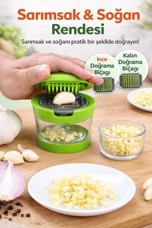 Çıkarılabilir Hazneli Kapaklı Pratik Sarımsak Doğrayıcı – 2 Bıçak Seçenekli Profesyonel